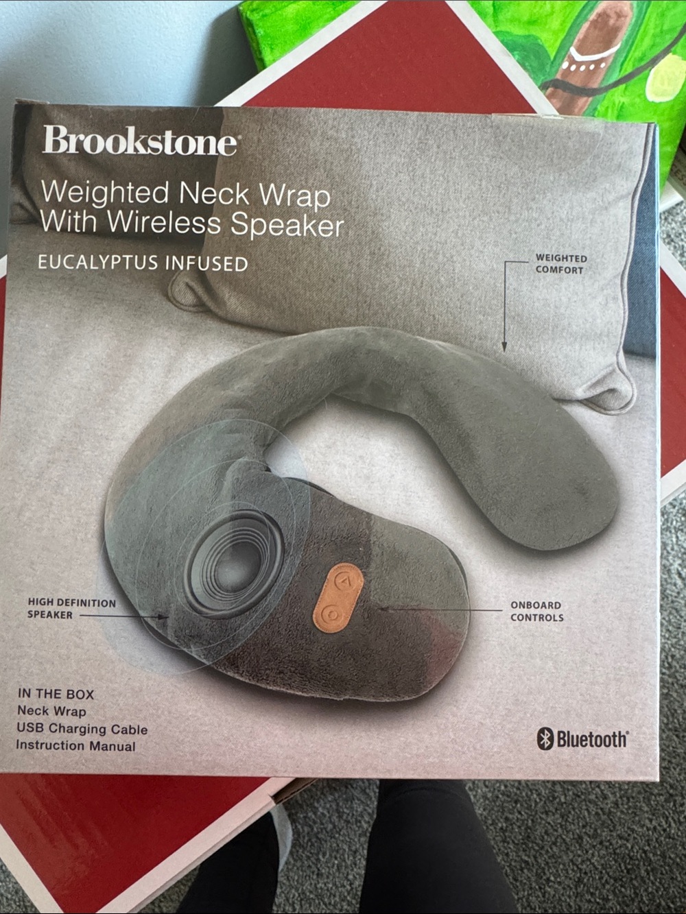 Brookstone Gray Eucalyptus-Infused Weighted Neck Wrap with Bluetooth Speaker